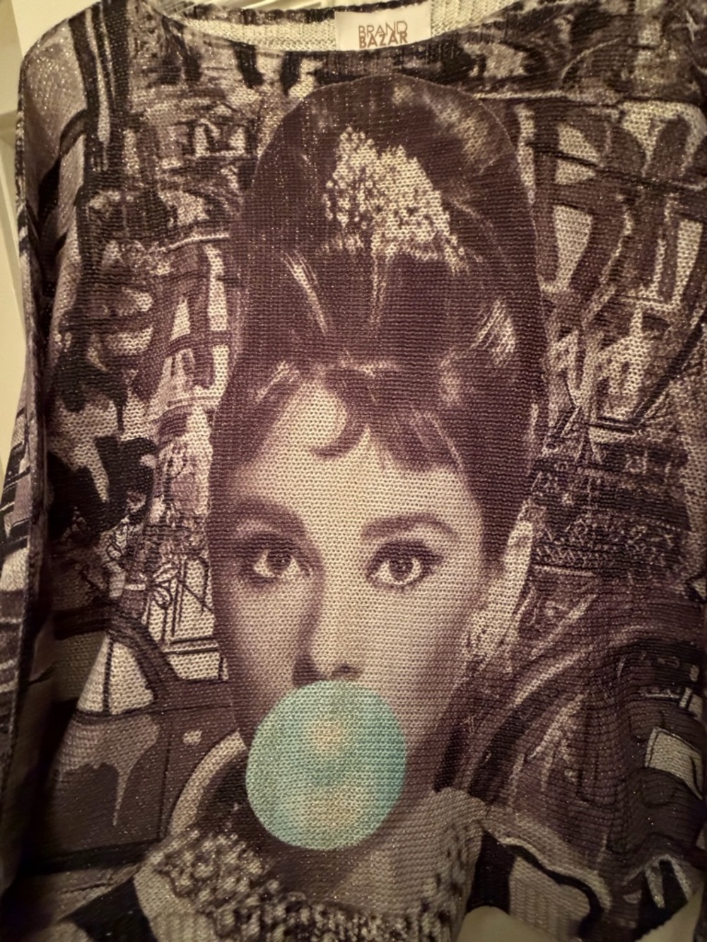 Graphic Audrey Hepburn Bubblegum Sweater - Picture 4 of 5